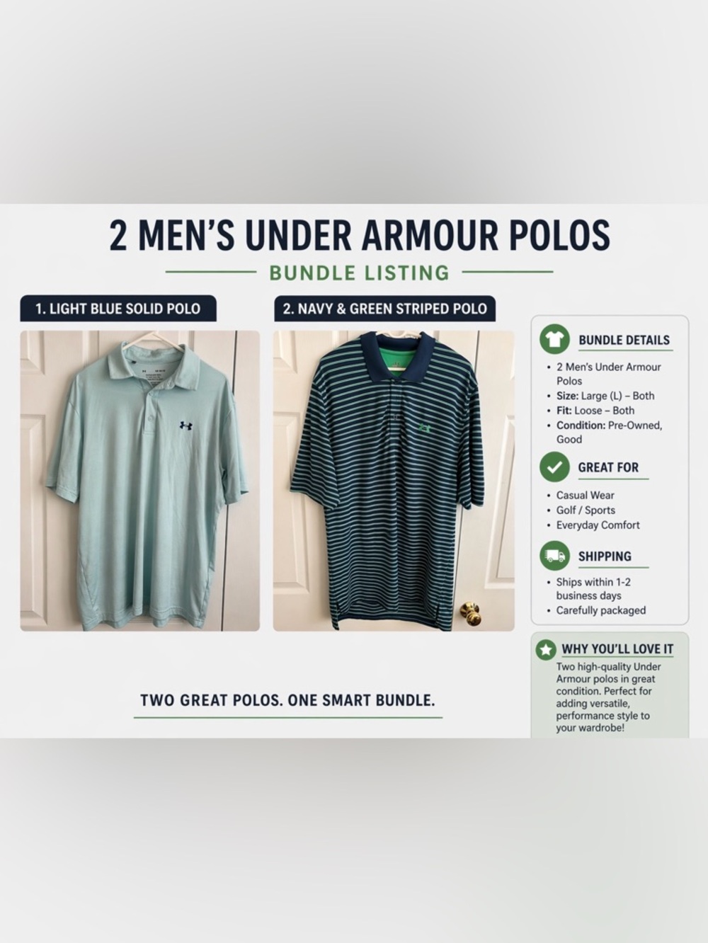 Under Armour Men’s Polo Shirt Bundle (2)  Size Large